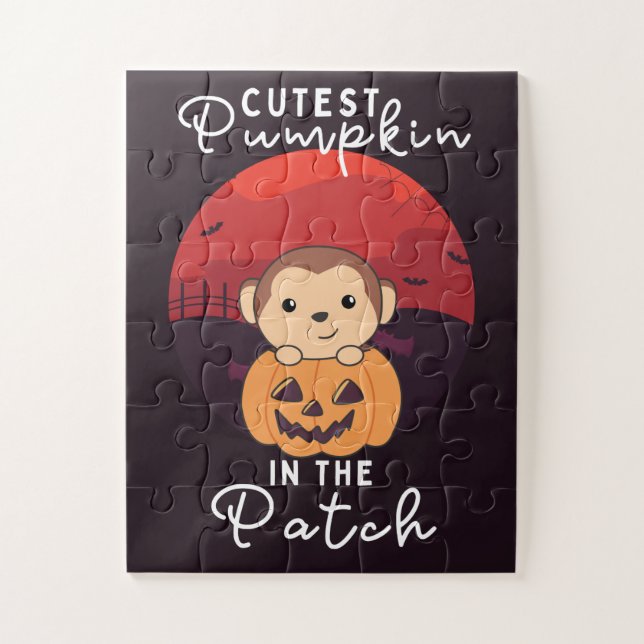 Monkey Happy Halloween Cutest Pumpkin In The Patch Jigsaw Puzzle (Vertical)