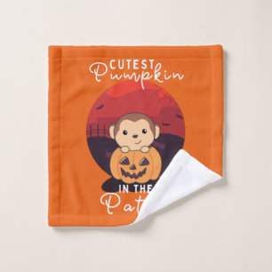 Monkey Happy Halloween Cutest Pumpkin In The Patch Wash Cloth