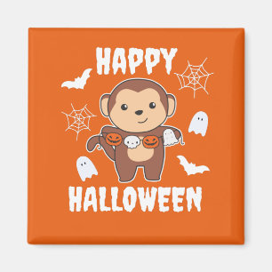 Monkey Happy Halloween Pumpkin Bat Costume Magnet