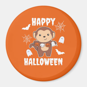 Monkey Happy Halloween Pumpkin Bat Costume Magnet