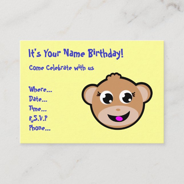 monkey head birthday invitation (Front)
