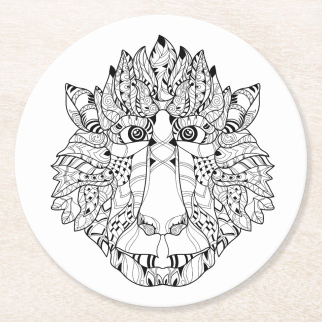 Monkey Head Doodle Round Paper Coaster (Front)