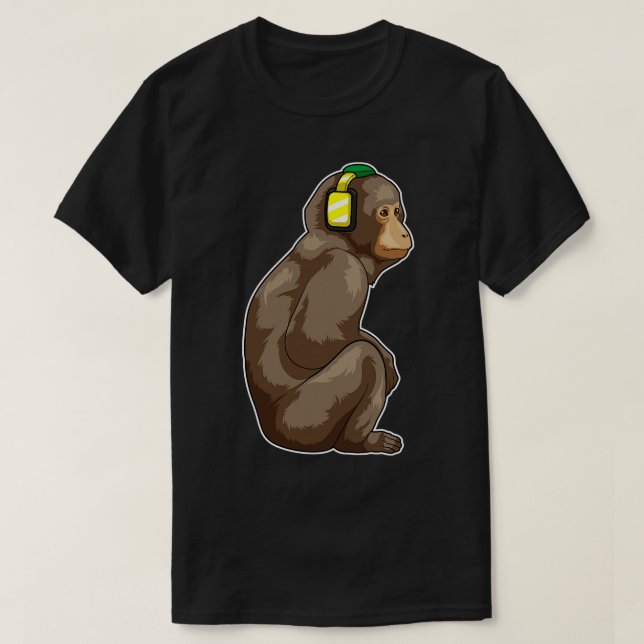 Monkey Headphone Music T-Shirt (Design Front)
