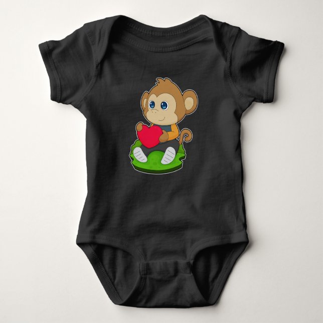 Monkey Heart Balloon Baby Bodysuit (Front)