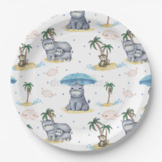  “Monkey-Hippos” All-Over Pint  Paper Plate