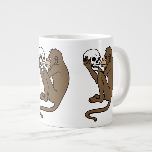 Monkey Holding A Skull Large Coffee Mug (Front Right)