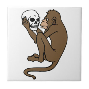 Monkey Holding A Skull Tile