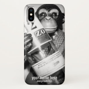 MONKEY HOLDING BOTTLE BLACK WHITE PHOTOGRAPHY iPhone X CASE