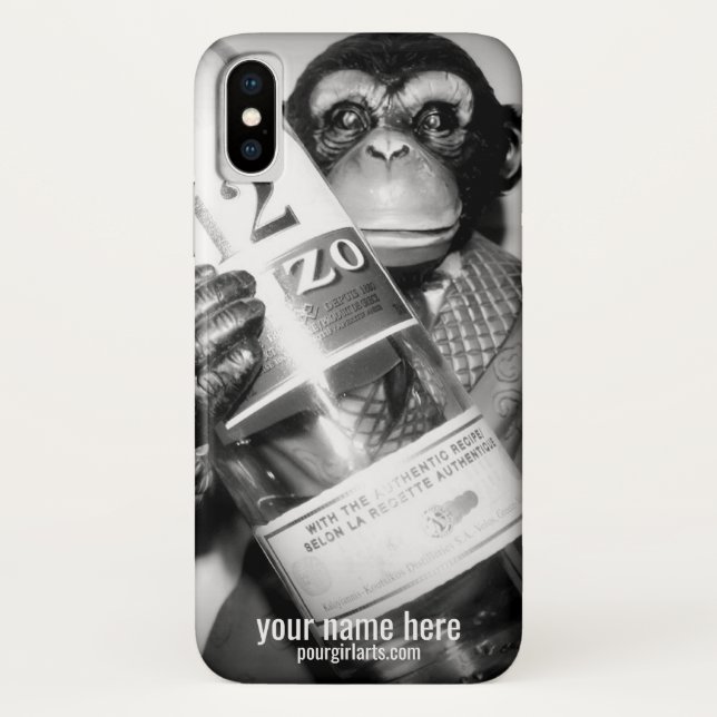 MONKEY HOLDING BOTTLE BLACK WHITE PHOTOGRAPHY Case-Mate iPhone CASE (Back)