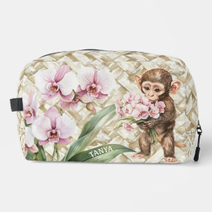 Monkey Holding Orchids   Make up Dopp Kit