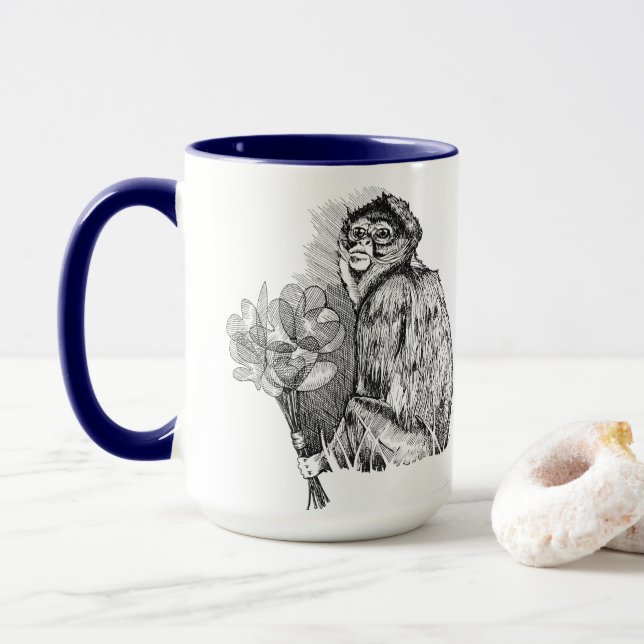 Monkey Holding Paper Flowers Mug (With Donut)