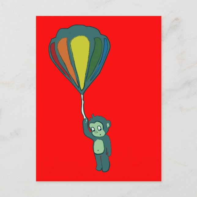 monkey hot air balloon ink postcard (Front)