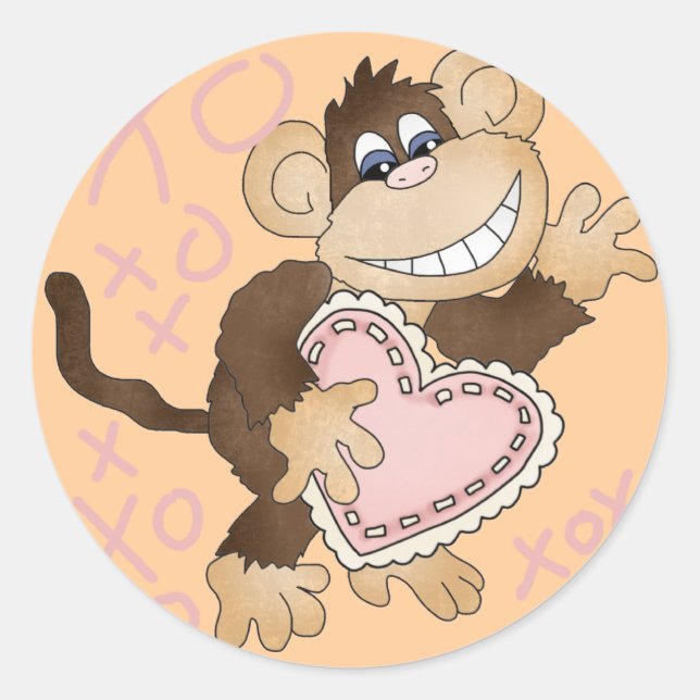 Monkey Hugs and Kisses Tshirts and Gifts Classic Round Sticker (Front)