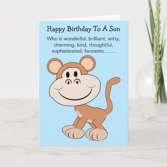 Monkey Humourous Son Birthday Card (Front)