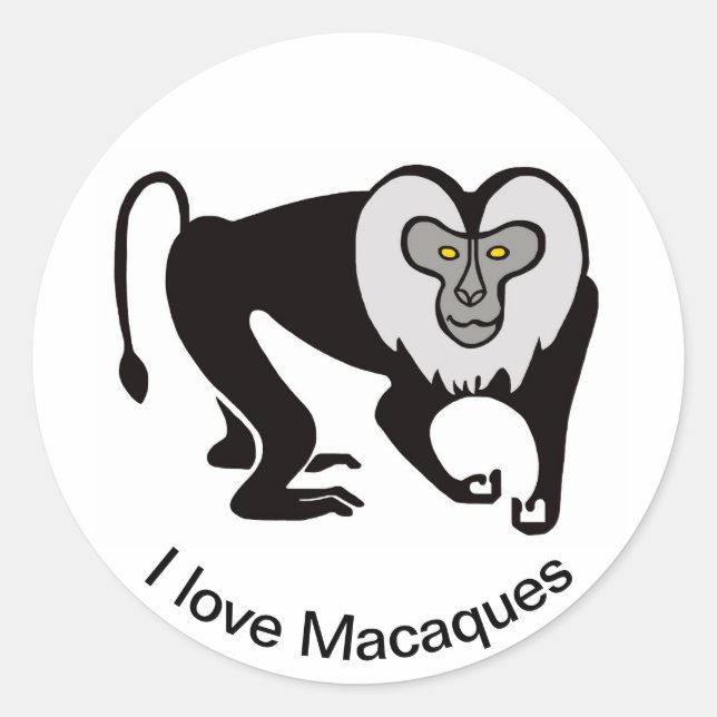 Monkey I love MACAQUES - Animal lover - Wildlife - Classic Round Sticker (Front)