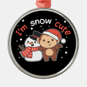 Monkey I Love You Snow Much Snowman Pun Ceramic Or Metal Ornament
