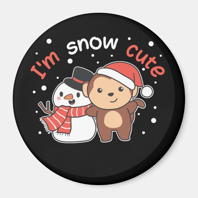 Monkey I Love You Snow Much Snowman Pun Magnet (Front)