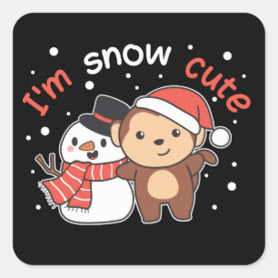 Monkey I Love You Snow Much Snowman Pun Square Sti Sticker