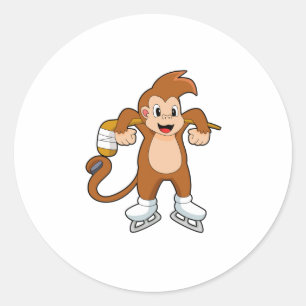Monkey Ice hockey Ice hockey stick Classic Round Sticker