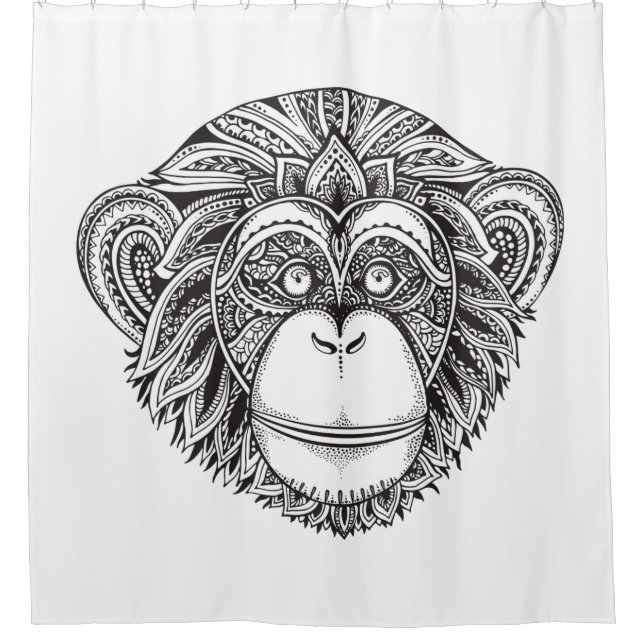 Monkey Illustartion Doodle Shower Curtain (Front)