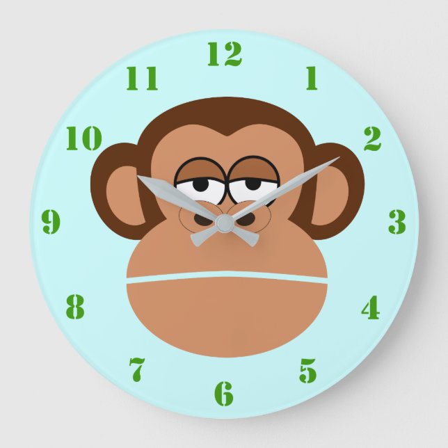 MONKEY ILLUSTRATION WITH GREEN NUMBERS FOR KIDS LARGE CLOCK (Front)