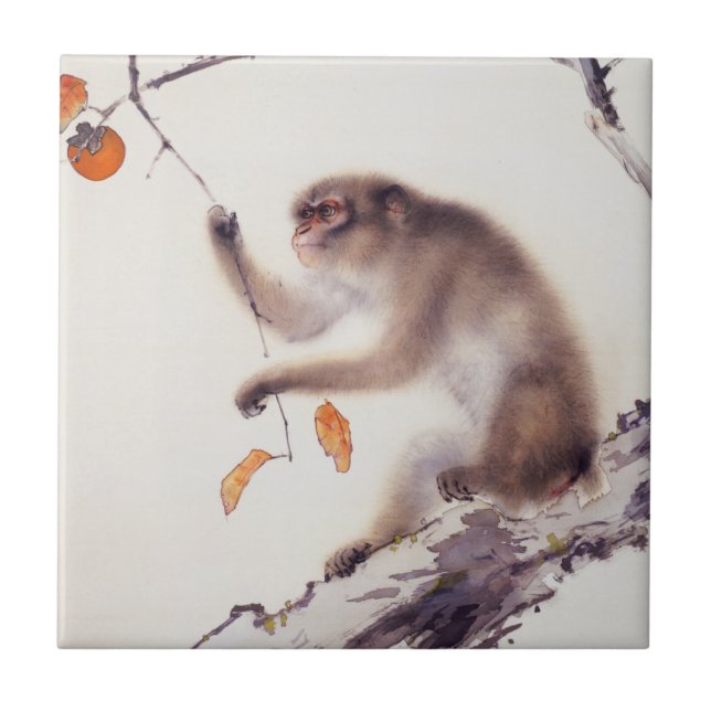 Monkey in a Persimmon Tree Ceramic Tile (Front)