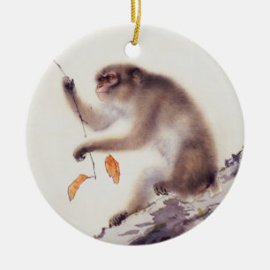 Monkey in a Persimmon Tree Ceramic Tree Decoration