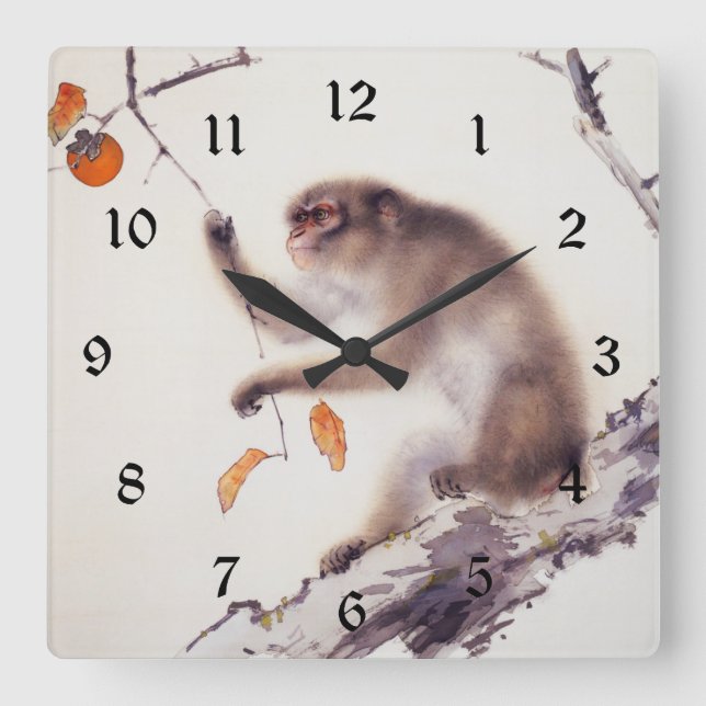 Monkey in a Persimmon Tree Square Wall Clock (Front)