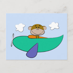 Monkey in Colourful Aeroplane Birthday Postcard