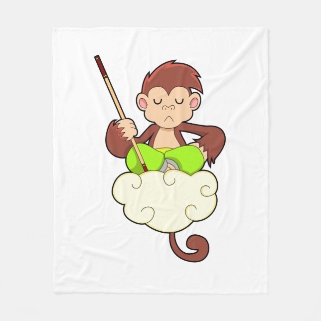 Monkey in Cross legged on Clouds Fleece Blanket (Front)