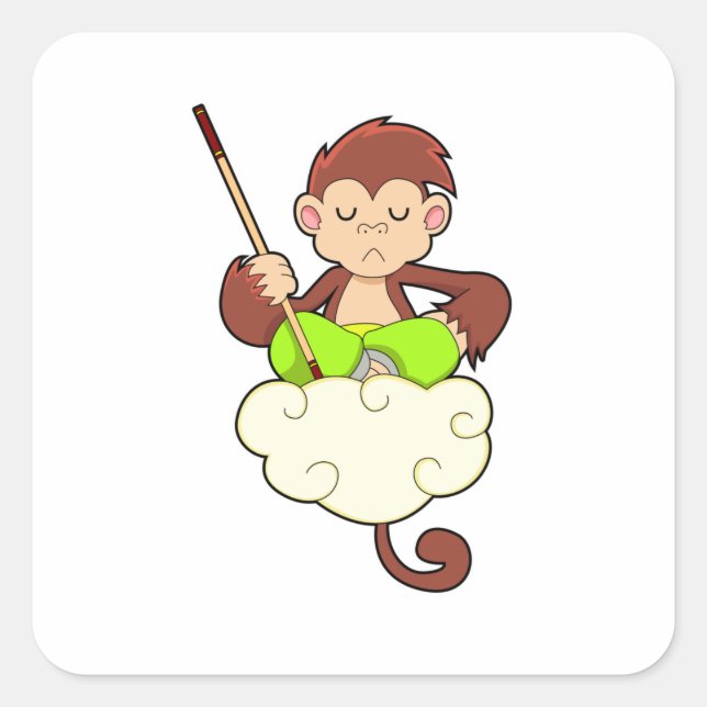 Monkey in Cross legged on Clouds Square Sticker (Front)