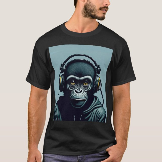 Monkey in Headphones T-Shirt (Front)