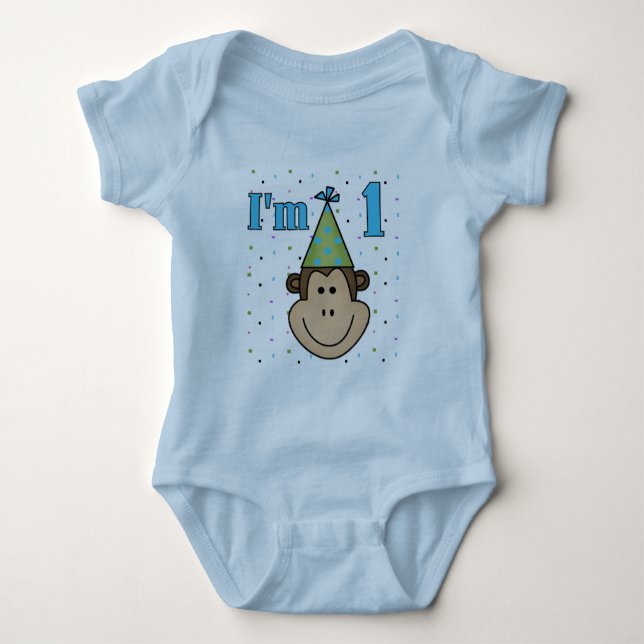 Monkey in Party Hat 1st Birthday Tshirts (Front)