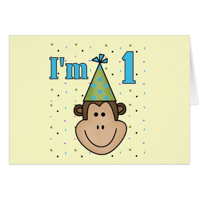 Monkey in Party Hat 1st Birthday Tshirts (Front Horizontal)