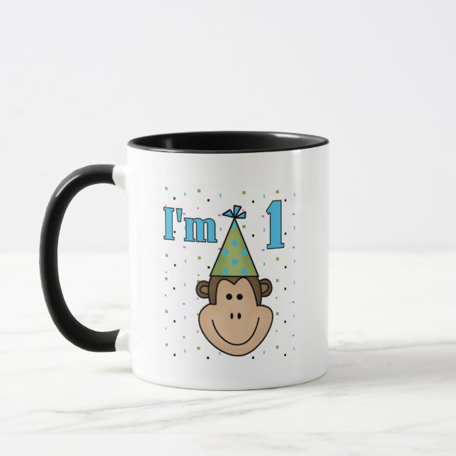Monkey in Party Hat 1st Birthday Tshirts Mug (Left)