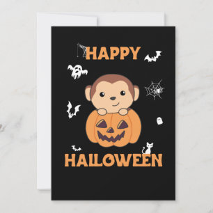 Monkey In Pumpkin Cute Monkeys Happy Halloween Holiday Card