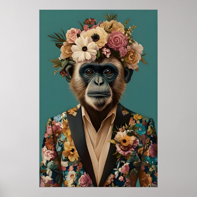 Monkey In Suit Poster, Monkey Portrait, Monkey Oil Poster (Front)
