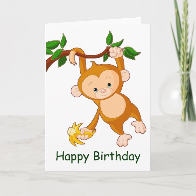 Monkey in Tree with Banana Birthday Card (Front)