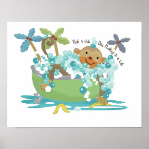 Monkey in Tub Bathroom Art Print - Dark Brown