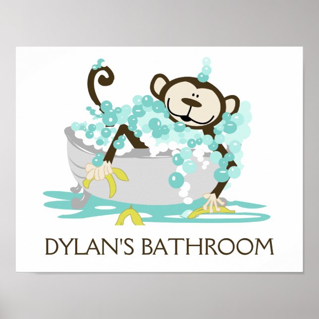 Monkey in Tub Bathroom Art Print - Personalised (Front)