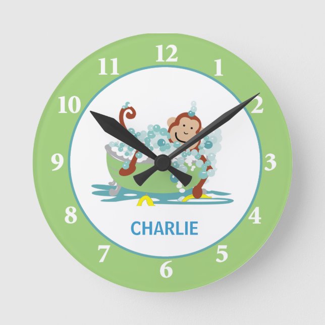 Monkey In Tub Wall Clock - Monkey Bathroom Clock (Front)