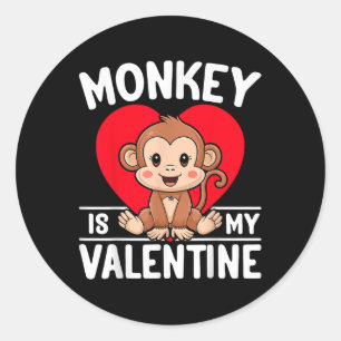 Monkey Is My Valentine Heart Cute Monkey Classic Round Sticker
