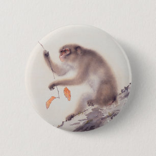 Monkey Japanese Painting Chinese Zodiac Button