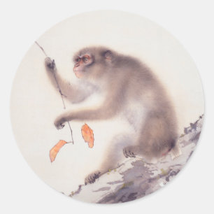 Monkey Japanese Painting Chinese Zodiac Round S Classic Round Sticker