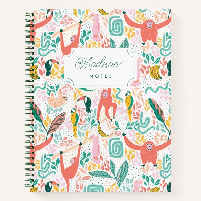 Monkey Jungle Animals Tropical Leaves  Notebook (Front)