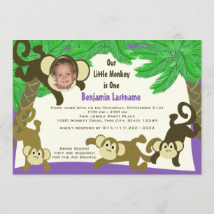 Monkey Jungle Birthday with Photo Invitation