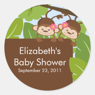Monkey Jungle Safari Twins Baby Shower Sticker