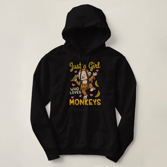 Monkey Just a Girl Who Loves Monkey Chimp Ape  Hoodie (Design Front)