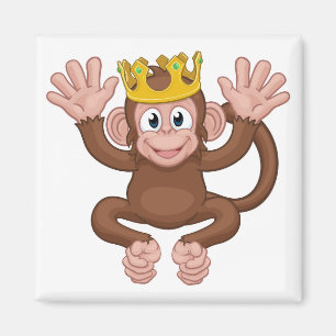 Monkey King Crown Cartoon Animal Mascot Waving Magnet