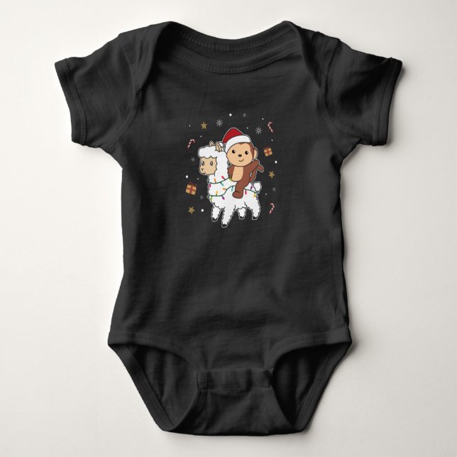 Monkey Lama Christmas Snow Winter Animals Baby Bodysuit (Front)